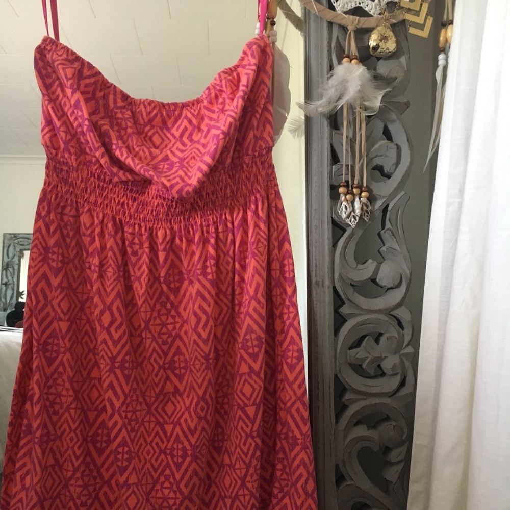 Strapless sundress. Above the knees
